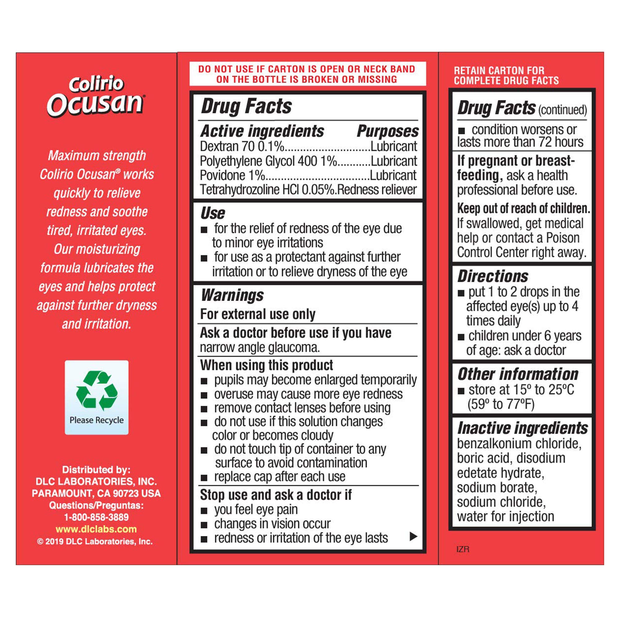 Ocusan Eye Drops for Red Eyes Relief - Fast Acting Soothing Drops for Dry, Irritated Eyes - 0.5 FL Oz (Pack of 1) - Perfect for Contact Lens Wearers, Allergies & Computer Eye Strain