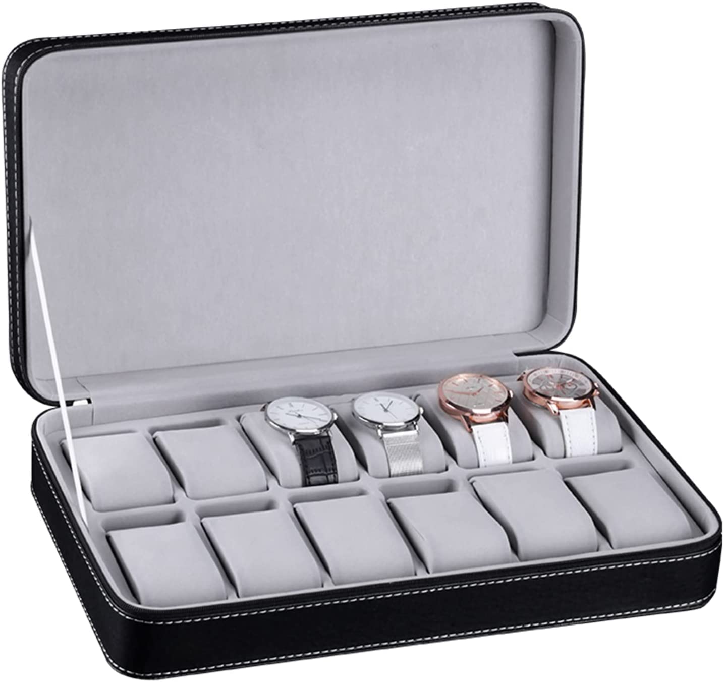 Premium PU Leather Watch Box - 6/10/12 Slots Zippered Watch Organizer Case for Men & Women | Luxury Jewelry Storage, Travel-Friendly Watch Case | Perfect Gift for Watch Collectors & Fashion Enthusiasts