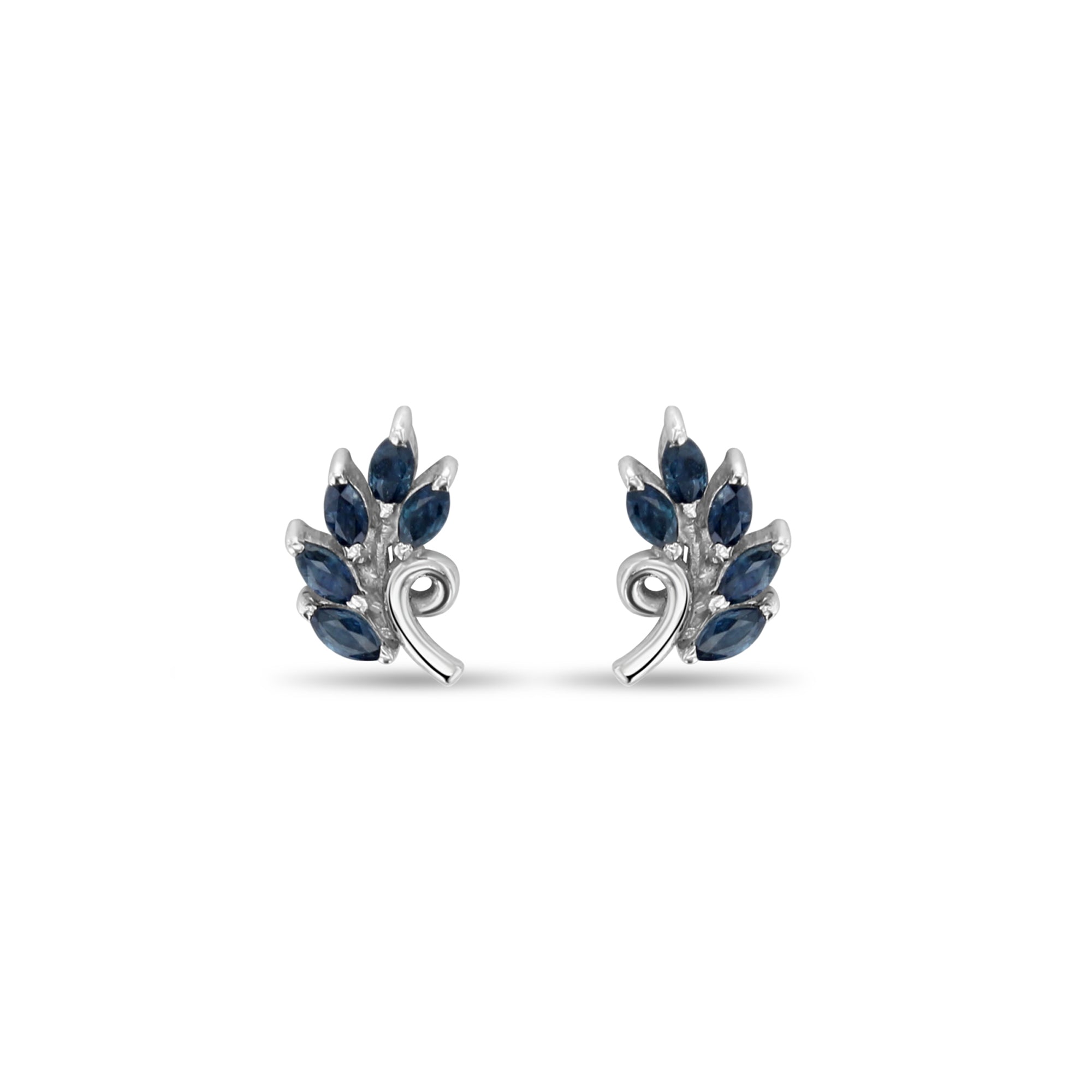 14K White Gold Sapphire Marquise Leaf Stud Earrings – Elegant Jewelry for Women, Perfect for Weddings, Parties & Daily Wear
