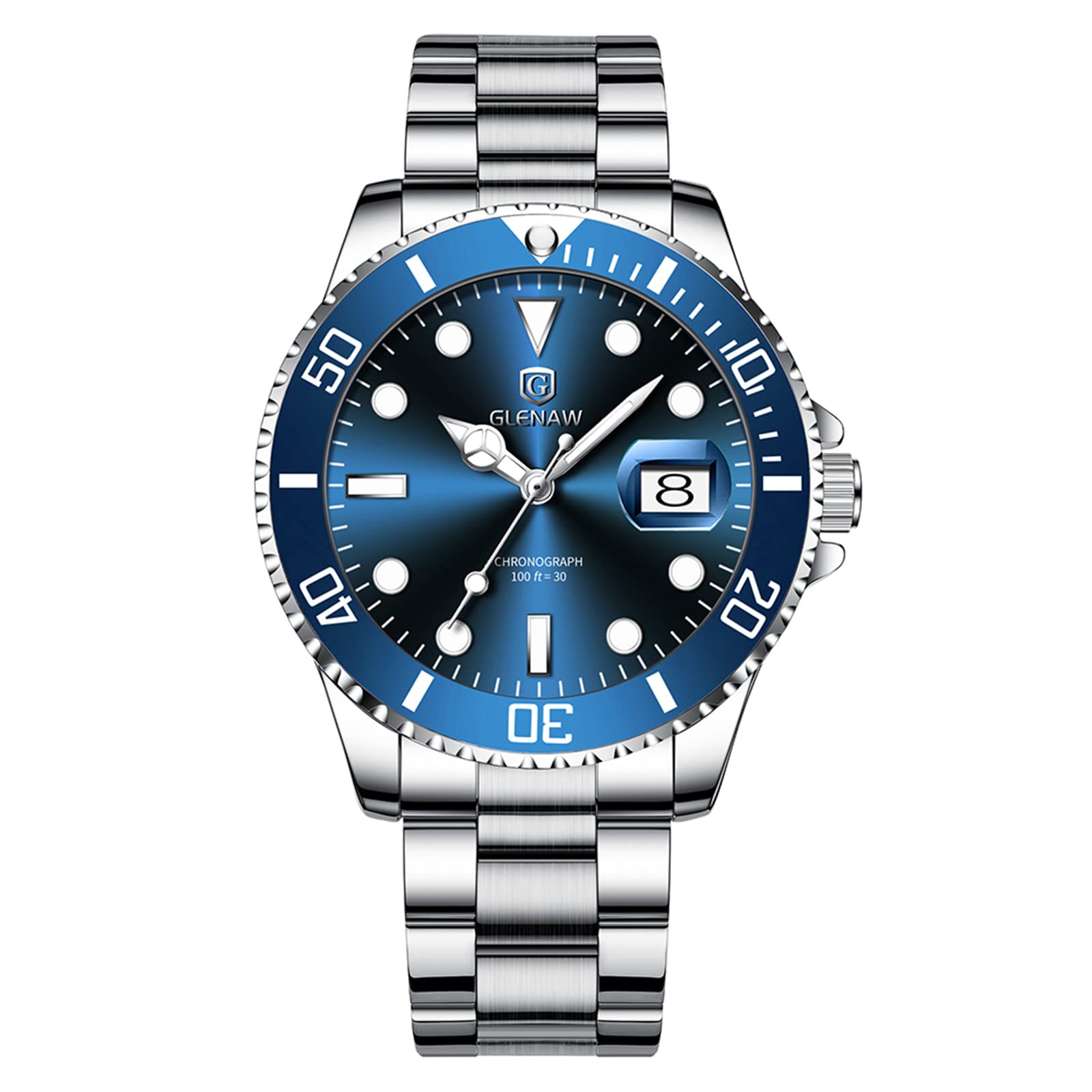 Glenaw Men's Chronograph Quartz Watch - Stainless Steel Strap, Waterproof Business Wristwatch for Men | Perfect for Office, Formal Events & Daily Wear