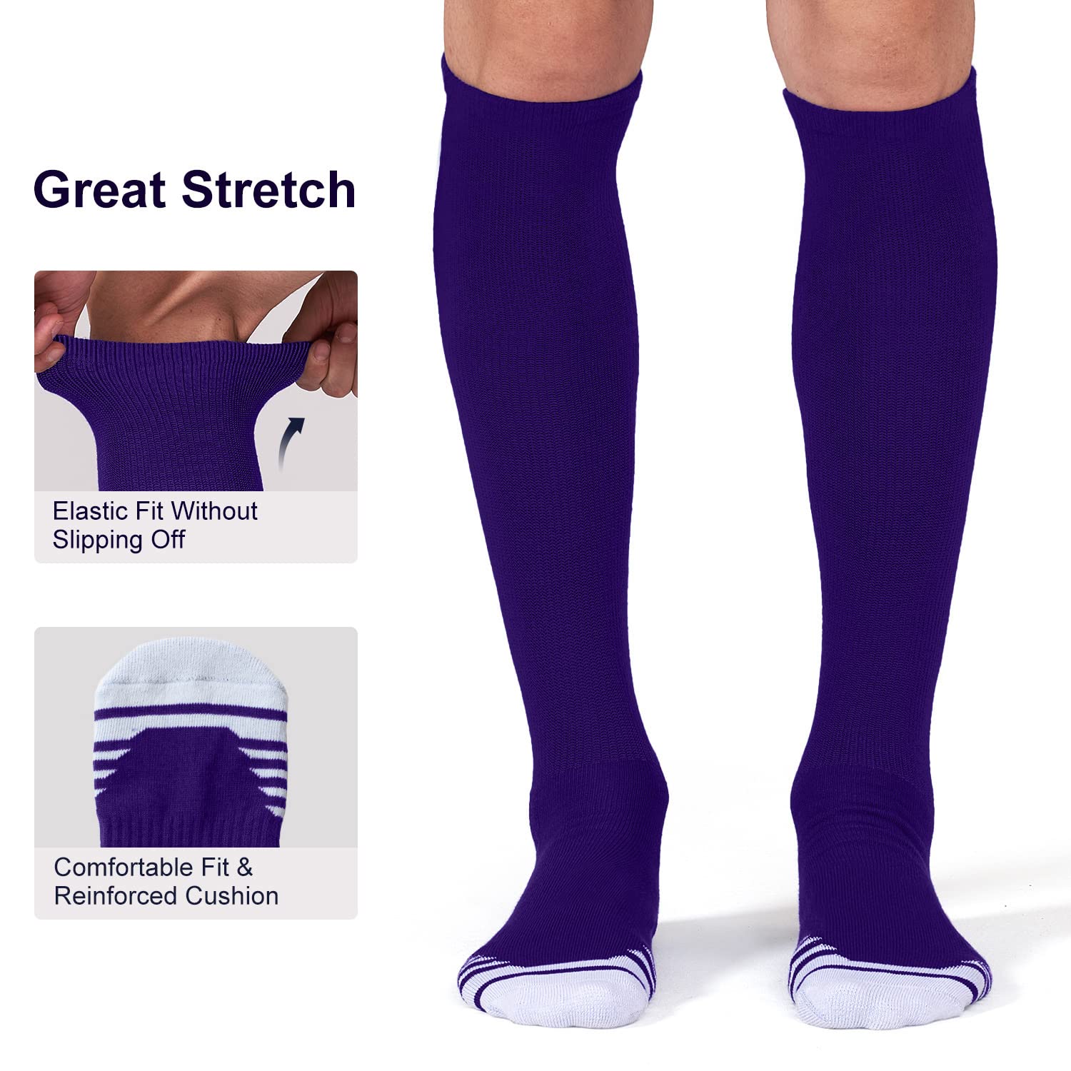 FITRELL 2/3 Pack Baseball Soccer Softball Socks for Kids Youth Men & Women - Over-the-Calf Knee High Athletic Socks (Multiple Colors) - Perfect for Sports, Training & Casual Wear