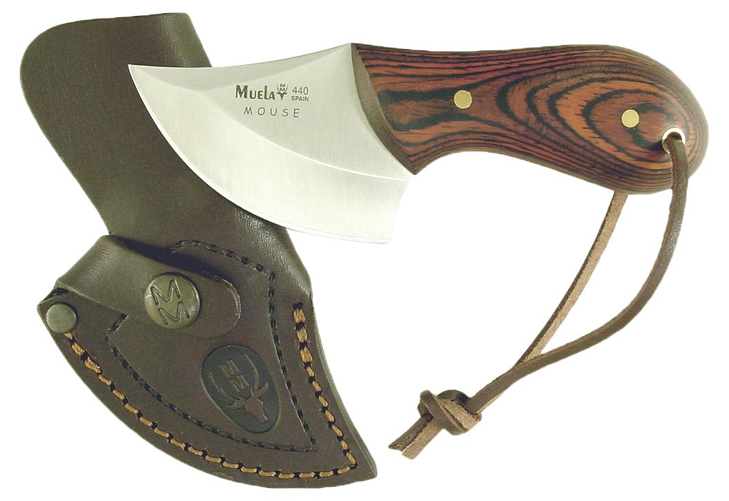 Premium Muela MOUSE-6R Pakkawood Handle Skinner Knife with Leather Sheath - 5-9/16