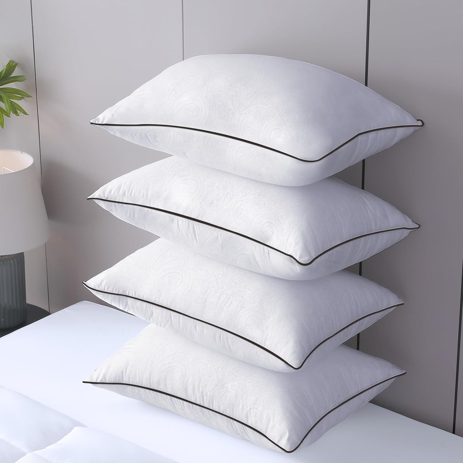 JOLLYVOGUE King Size Pillows Set of 4 - Ultra Soft & Supportive Bed Pillows for Side, Back & Stomach Sleepers | Down Alternative Hotel Collection Pillows | Perfect for Home, Dorm & Guest Rooms (Classic Design)