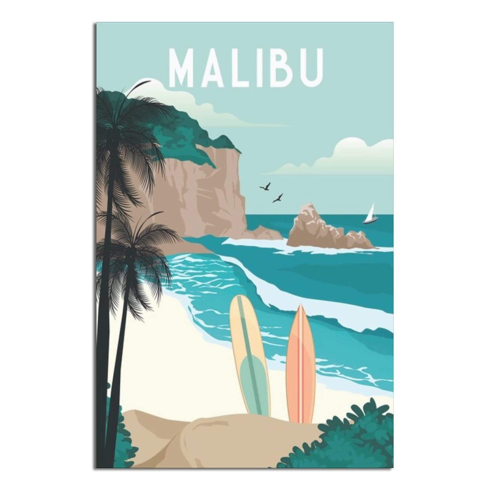 Vintage Malibu California Travel Poster - Canvas Wall Art Decor for Bedroom, Living Room & Office - Perfect Gift for Beach & Travel Lovers