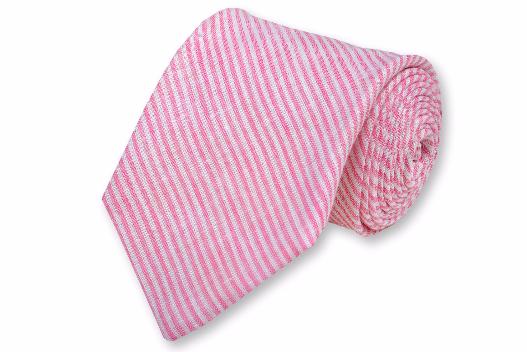 Stylish Riverfront Linen Necktie - Red & White Striped Pattern - Perfect for Business, Weddings & Formal Occasions