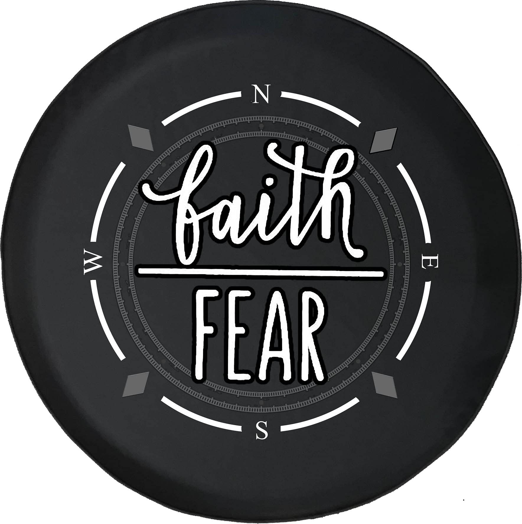American Unlimited Spare Tire Cover with Compass Design - Faith Over Fear Wheel Protector for SUV, Trailer, RV Accessories | Durable & Weatherproof for Off-Road Adventures & Camping Trips