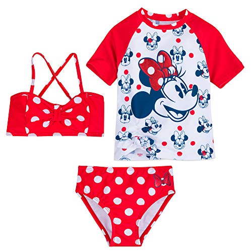 Disney Minnie Mouse Red Polka Dot Deluxe Swimsuit Set for Girls - Cute One-Piece Bathing Suit with Matching Hair Accessory | Perfect for Pool Party, Beach Vacation & Summer Activities