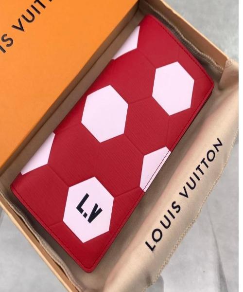 Authentic LV Brazza Wallet in Epi Leather - Hexagon Design & Vibrant Red | Luxury Men's Bifold Wallet for Everyday Use & Gifting