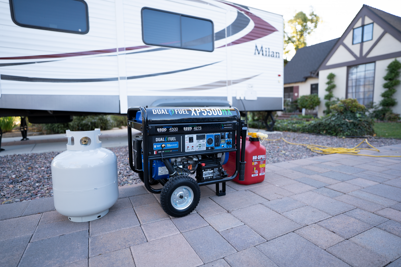 5500W Dual Fuel Portable Generator with CO Alert - Gas & Propane Powered for Camping, RV, Home Backup & Emergency Power