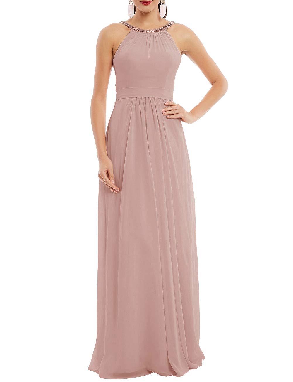 Elegant Uther Long Chiffon Bridesmaid Dress - A-Line Formal Evening Gown with Halter Neck for Weddings, Parties & Special Occasions | Perfect for Wedding Guests, Bridesmaids & Formal Events