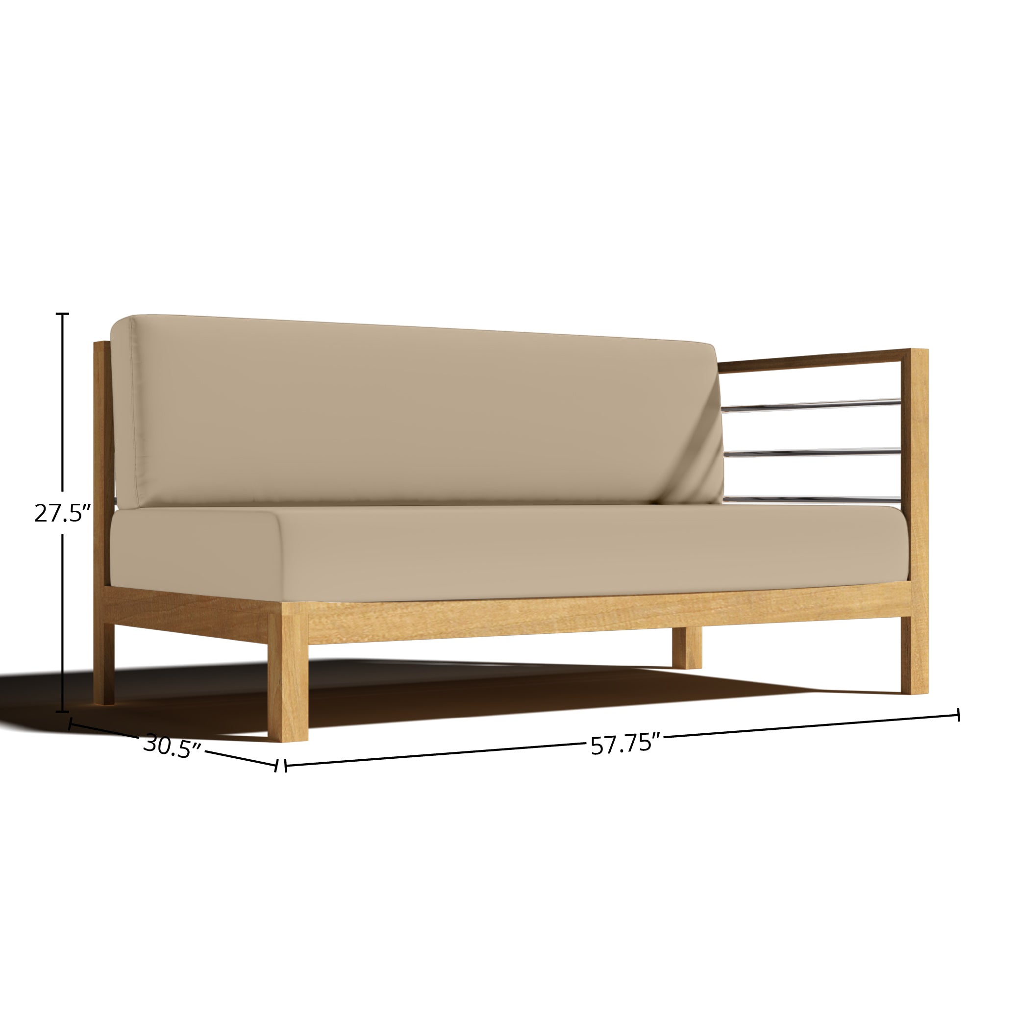 Premium Leon Teak Outdoor Sectional Right Sofa with Sunbrella Fawn Cushion - Weather-Resistant Patio Furniture for Backyard, Poolside & Garden Relaxation