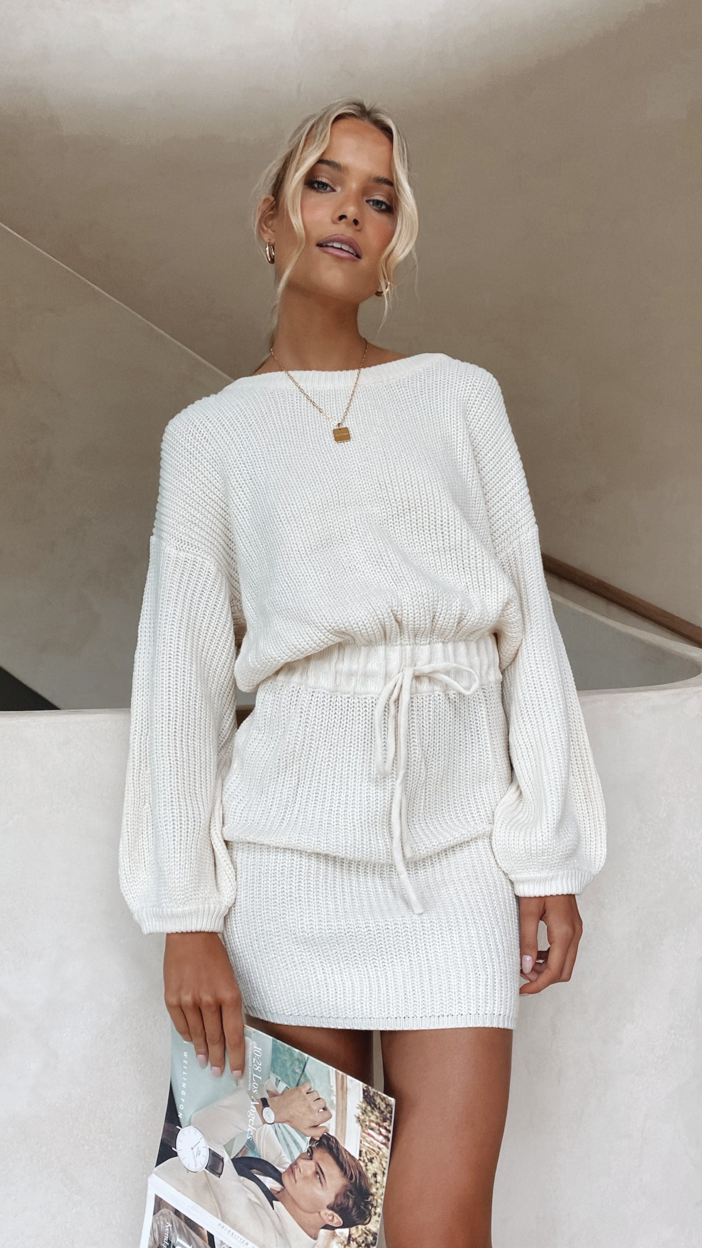 Feya Knit Mini Dress for Women - Soft Cream Short Sleeve Bodycon Dress for Party, Date Night & Summer Outfits