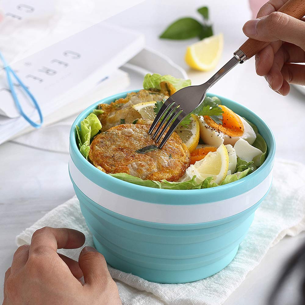 CARTINTS 950ml Collapsible Silicone Bowls - Reusable Food Storage Containers with Lids - BPA-Free Meal Prep Bowls for Kitchen, Travel & Camping - Space Saving Collapsible Design (Blue) - Perfect for Picnics, Office Lunch & Outdoor Adventures