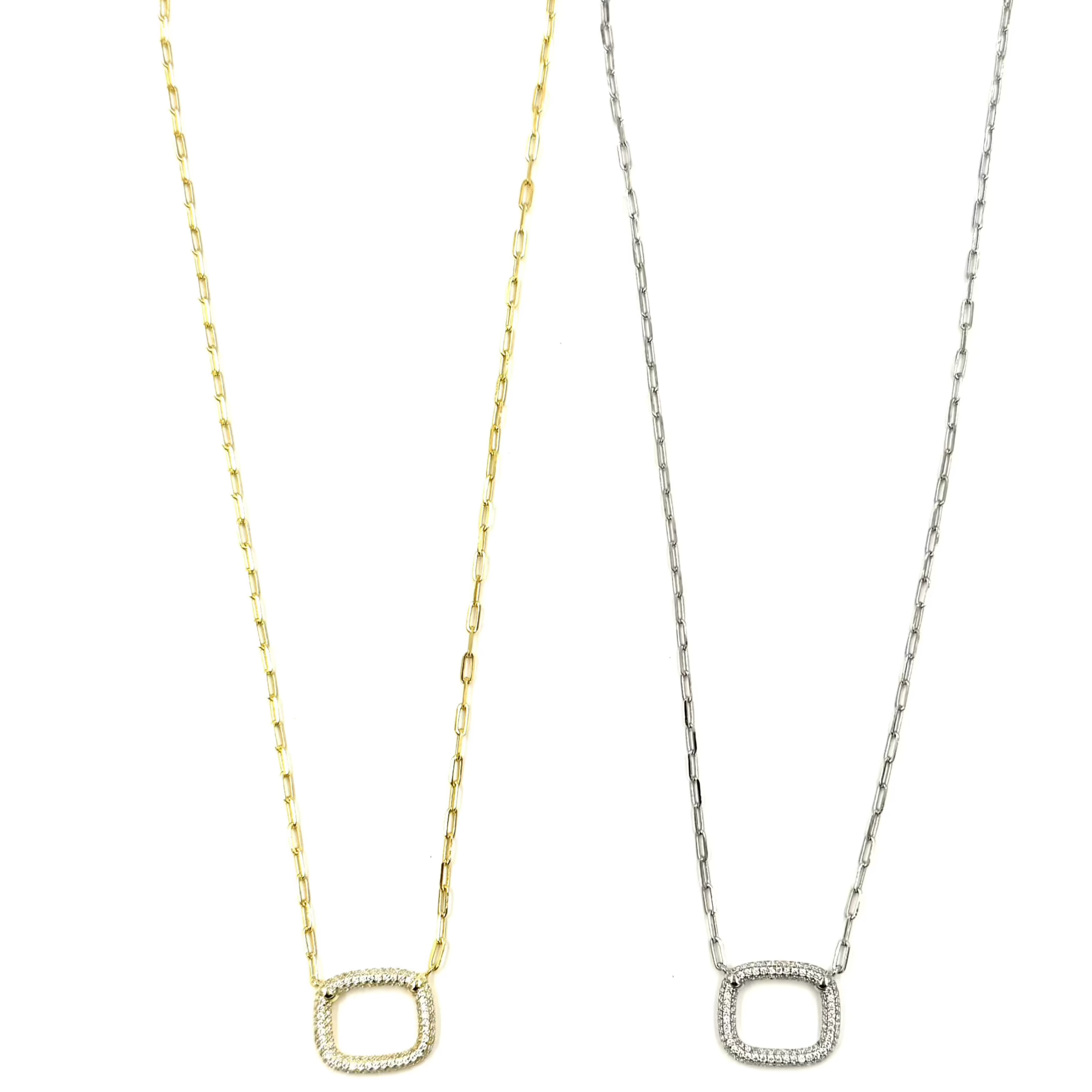 Ashley Gold Sterling Silver CZ Square Pendant Necklace for Women - Elegant Cubic Zirconia Jewelry Gift for Birthday, Anniversary & Special Occasions