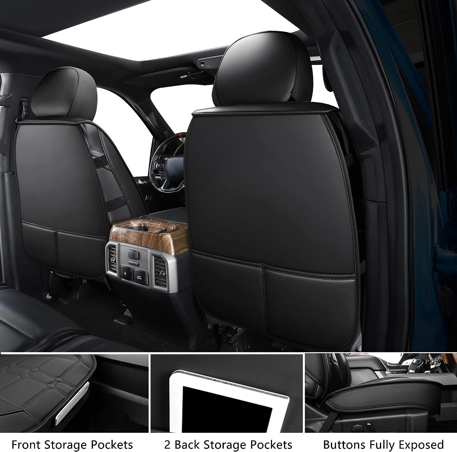 Premium Faux Leather Seat Covers for Chevy Silverado 1500 & GMC Sierra (2007-2024) - 2-Piece Front Set in Black | Durable, Custom Fit Truck Seat Protectors for Work & Daily Commute