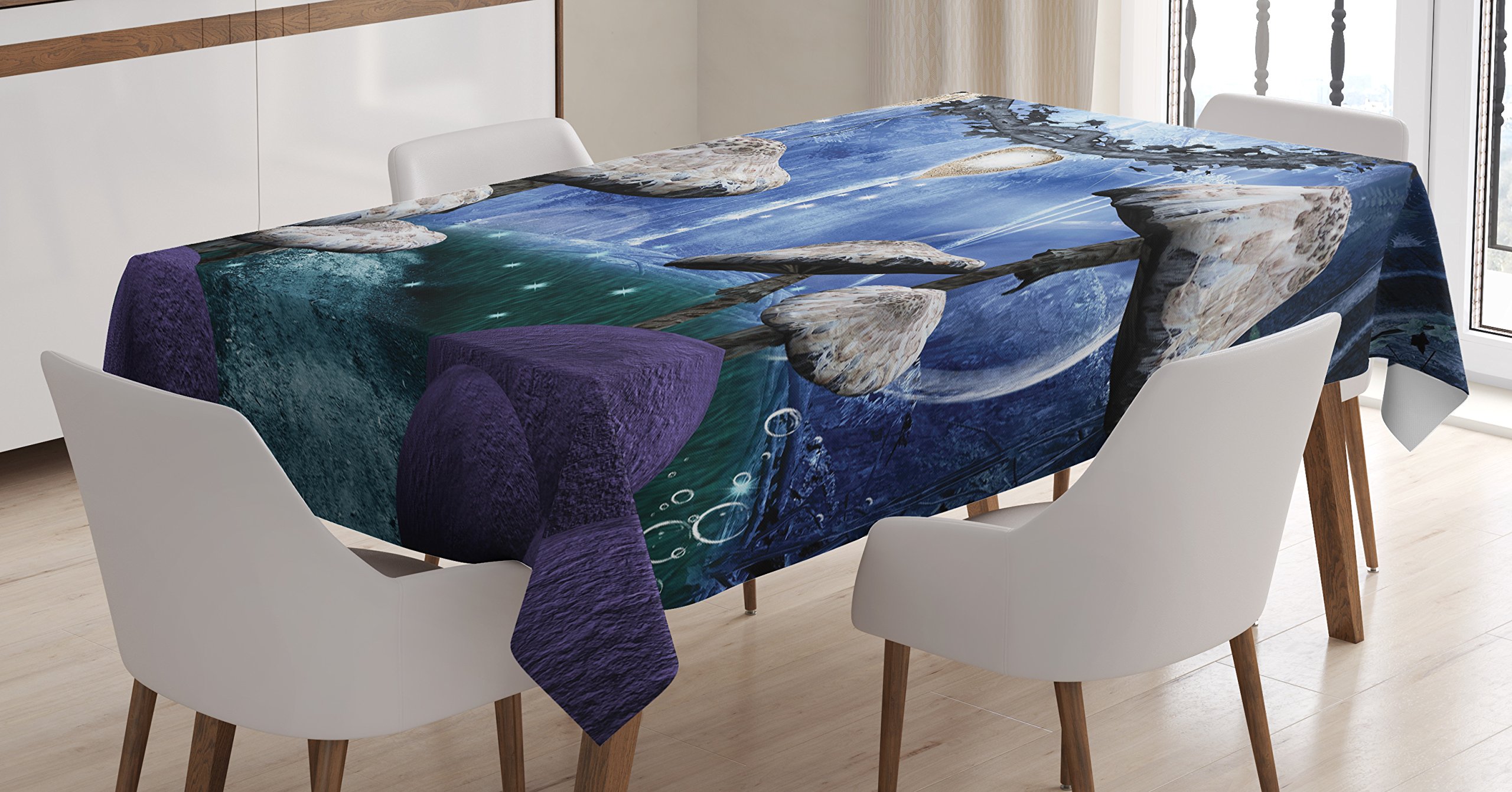 Ambesonne Trippy Tablecloth - Abstract Dreamlike Forest Scenery at Night with Mushrooms, Pixie Dust & Bubbles - 52x70 Inch Colorful Rectangular Table Cover for Dining Room & Kitchen - Perfect for Psychedelic Decor, Themed Parties & Boho Home Decor