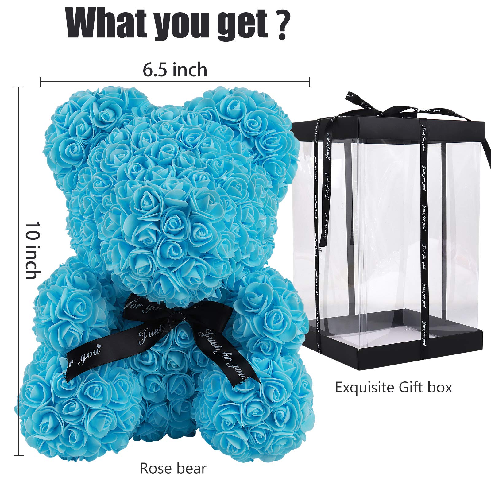 RECUTMS 10 Inch Artificial Rose Bear - Blue Rose Teddy Bear for Wedding, Party, Valentine's Day, Mother's Day, Anniversary & Birthday Gift - Romantic Home Decor & Special Occasion Present