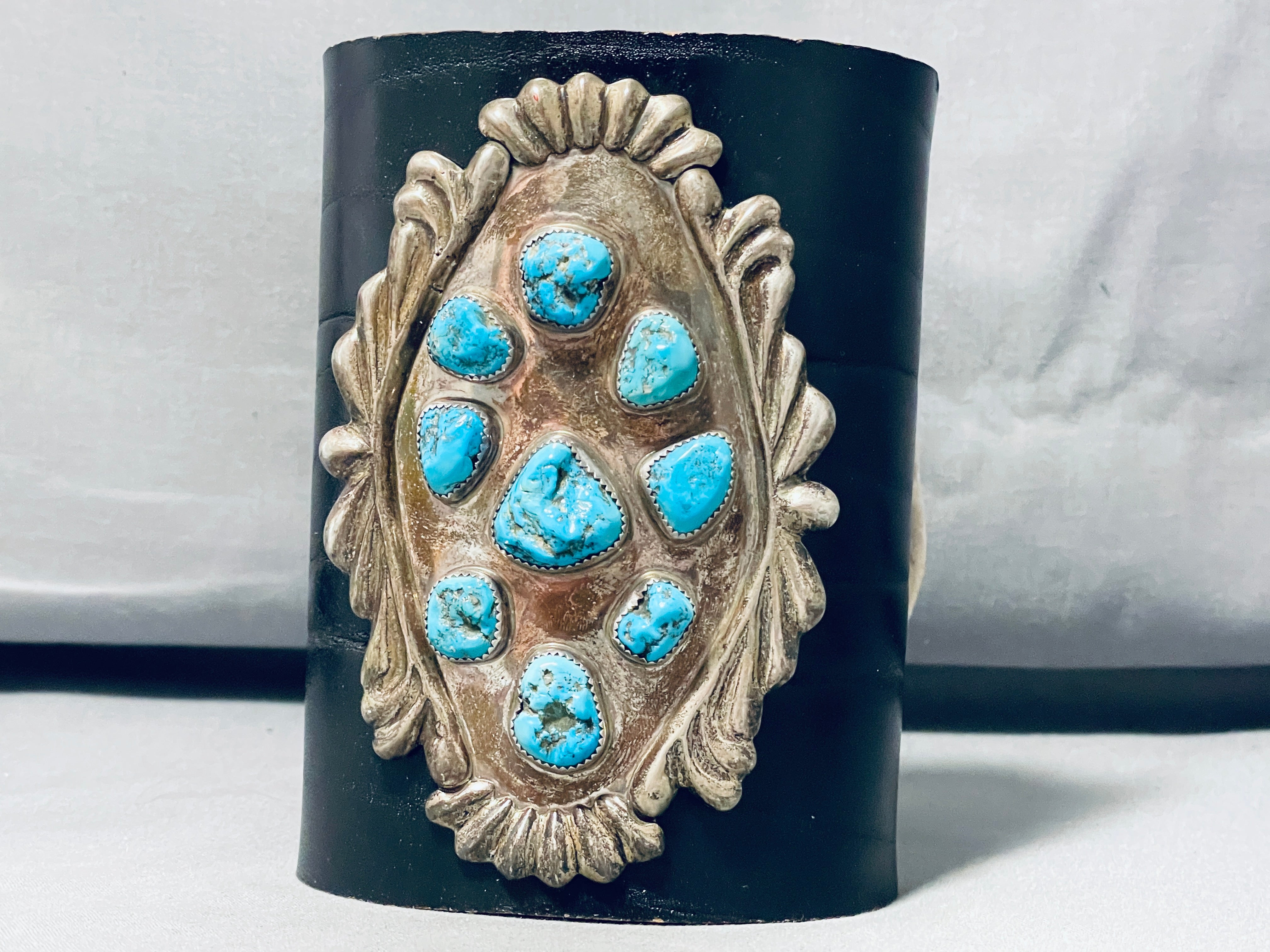 200 Grams Vintage Zuni Blue Gem Turquoise Sterling Silver Bow Guard - Authentic Native American Jewelry for Women & Men - Perfect for Weddings, Gifts & Boho Fashion