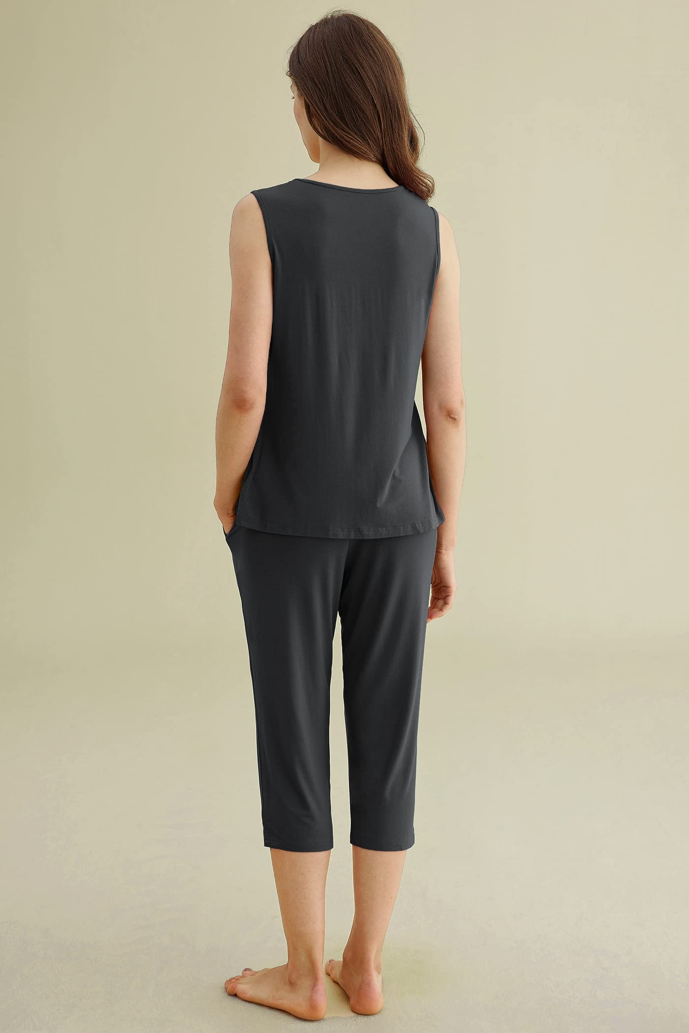 Latuza Women's Summer Pleated Tank Top & Capri Pajama Set - Soft Sleepwear for Hot Weather, Lounge Wear, Nightwear, and Relaxation at Home