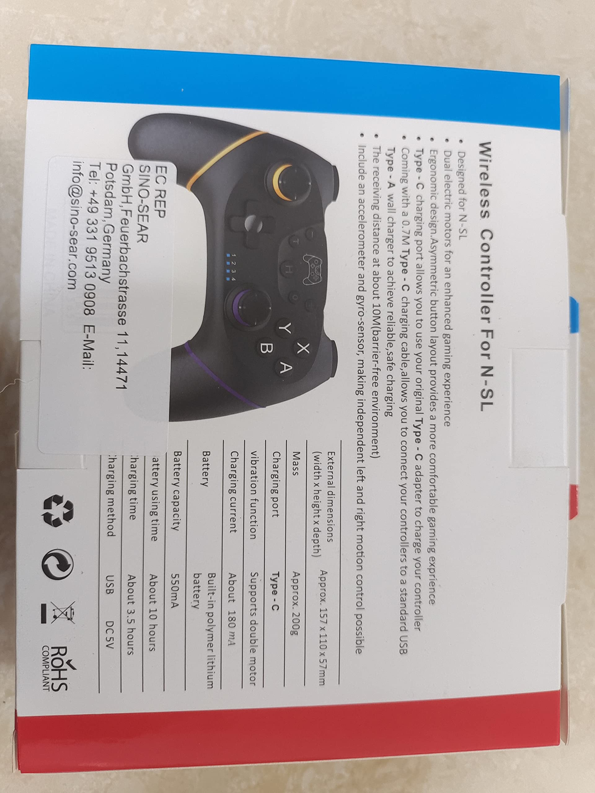 Wireless Switch Pro Controller with Bluetooth, Dual Shock, 6-Axis Gyroscope & Turbo Function - Compatible with Nintendo Switch - Perfect for Gaming, Travel & Multiplayer Fun