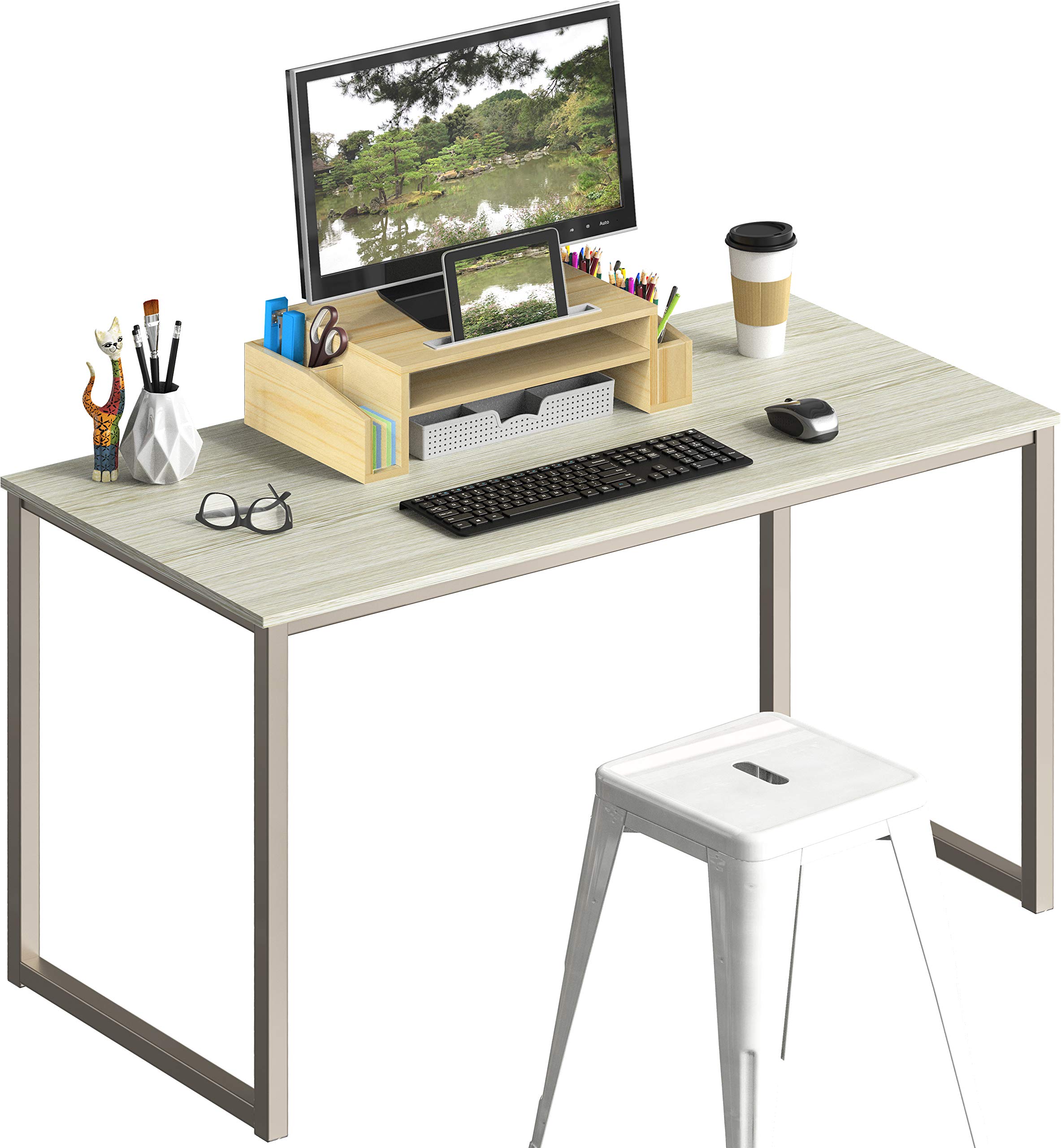 SHW Mission 48-Inch Home Office Computer Desk - Solid Maple Wood Writing Desk with Spacious Work Surface for Study, Work from Home & Gaming | Modern Ergonomic Design for Small Spaces