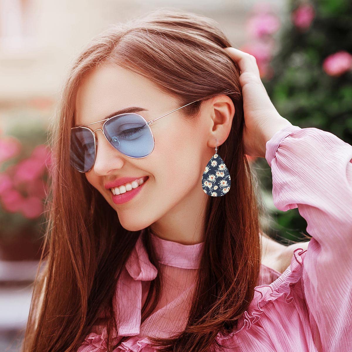 Zokola Drop Earrings - Daisy Floral Teardrop Earrings for Women, Lightweight Faux Leather Dangle Ear Pendants, Spring White Flower Meadow Design | Perfect for Spring Outfits, Weddings, and Everyday Wear
