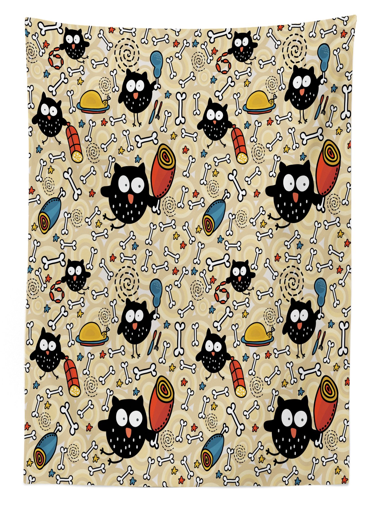 Ambesonne Cartoon Owl Tablecloth - Hungry Owls Eating Meat Sketch Design, Washable & Durable Picnic Table Cover, 58
