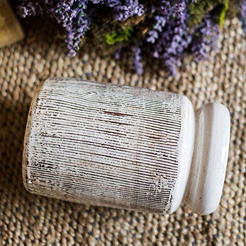 RusticReach Glazed Ceramic Abstract Brown Stripe White Vase - Handmade Home Decor for Living Room, Dining Table & Wedding Centerpiece