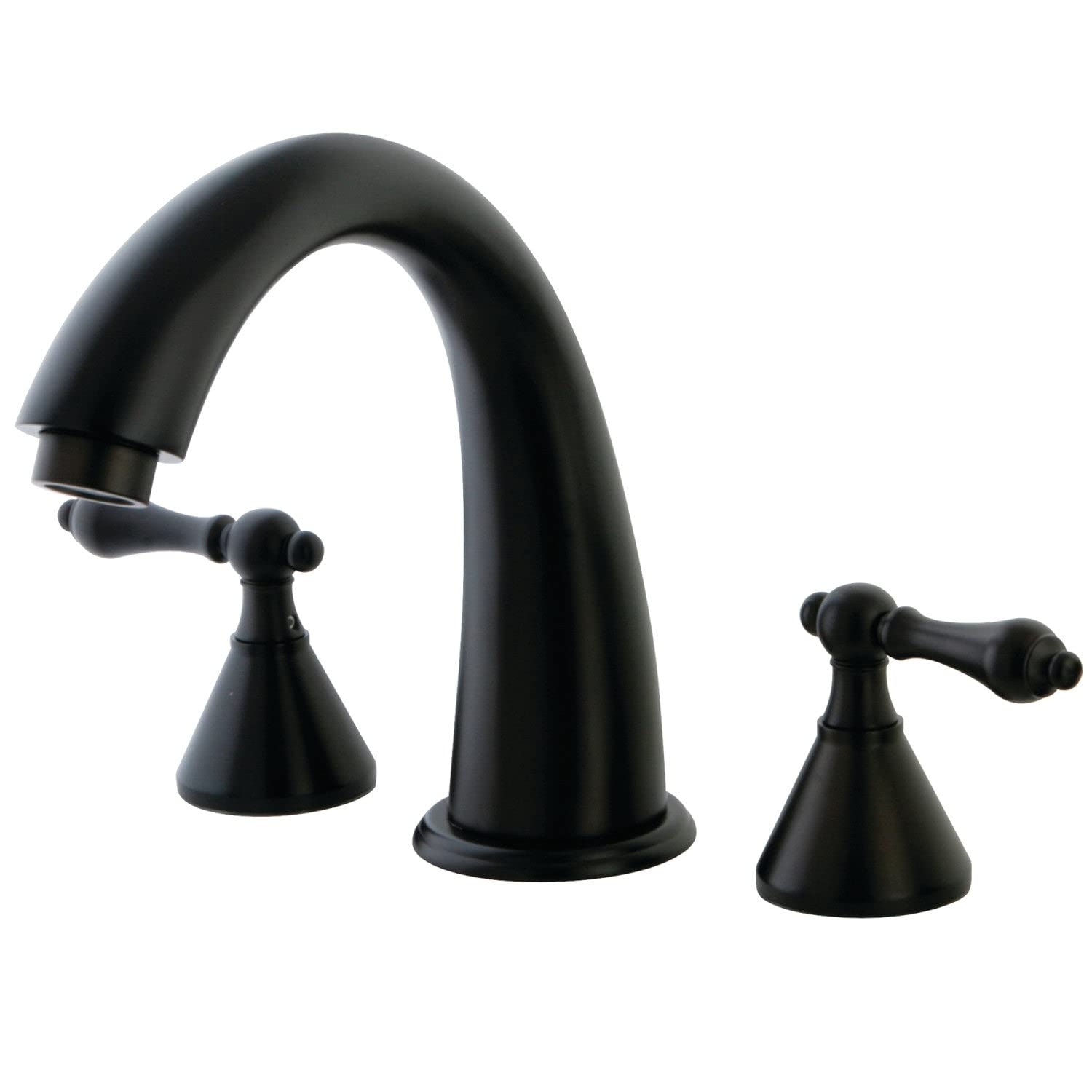 Oil Rubbed Bronze Double Handle Deck Mount Roman Tub Faucet with Metal Lever Handles - Perfect for Bathroom Renovation and Luxury Bathtub Installation