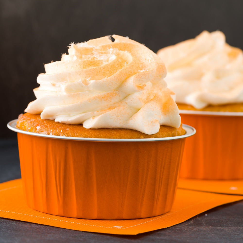 4 oz Round Orange Aluminum Baking Cups with Lids - 3.25