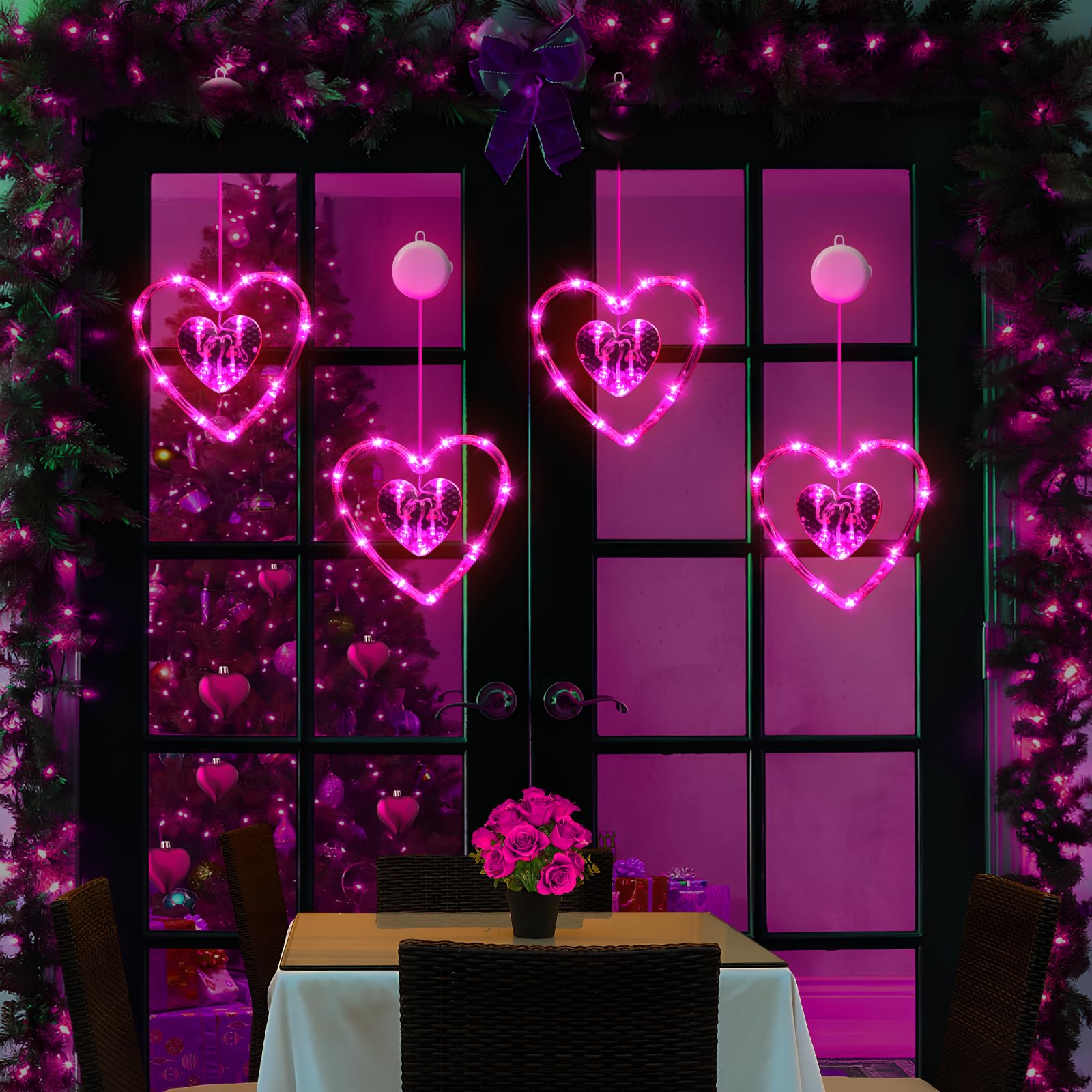 3 Pack Valentine's Day LED Window Lights - Battery Powered Heart Shaped Sucker Decor with Timer, Pink Hanging Lights for Indoor Home Holiday Decor (2025) | Perfect for Bedroom, Living Room & Party Decorations
