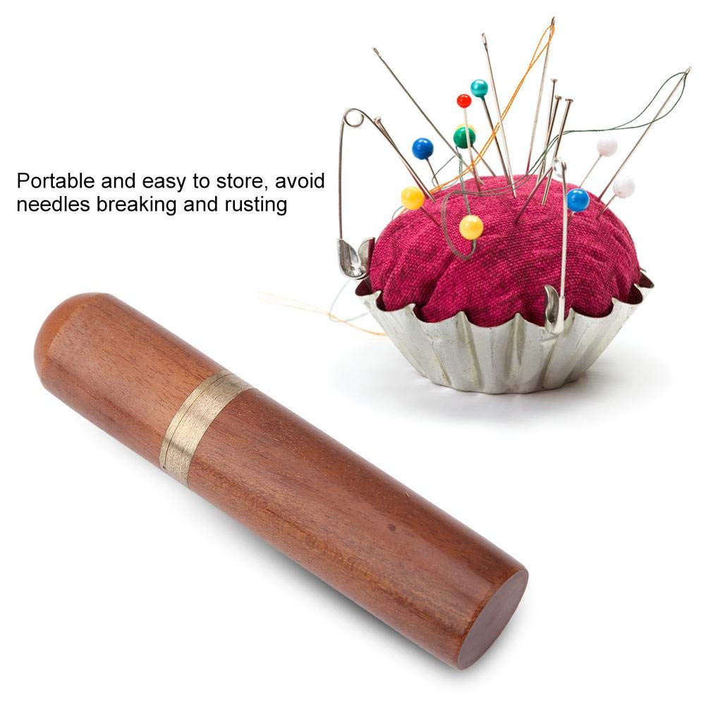 Wooden Needle Storage Box - Sewing Needle Organizer with Safety Lid, Pin Holder Container for Sewing Accessories - Perfect Gift for Women & Crafters (Coffee Brown) - Ideal for Quilting, Embroidery & Knitting Projects