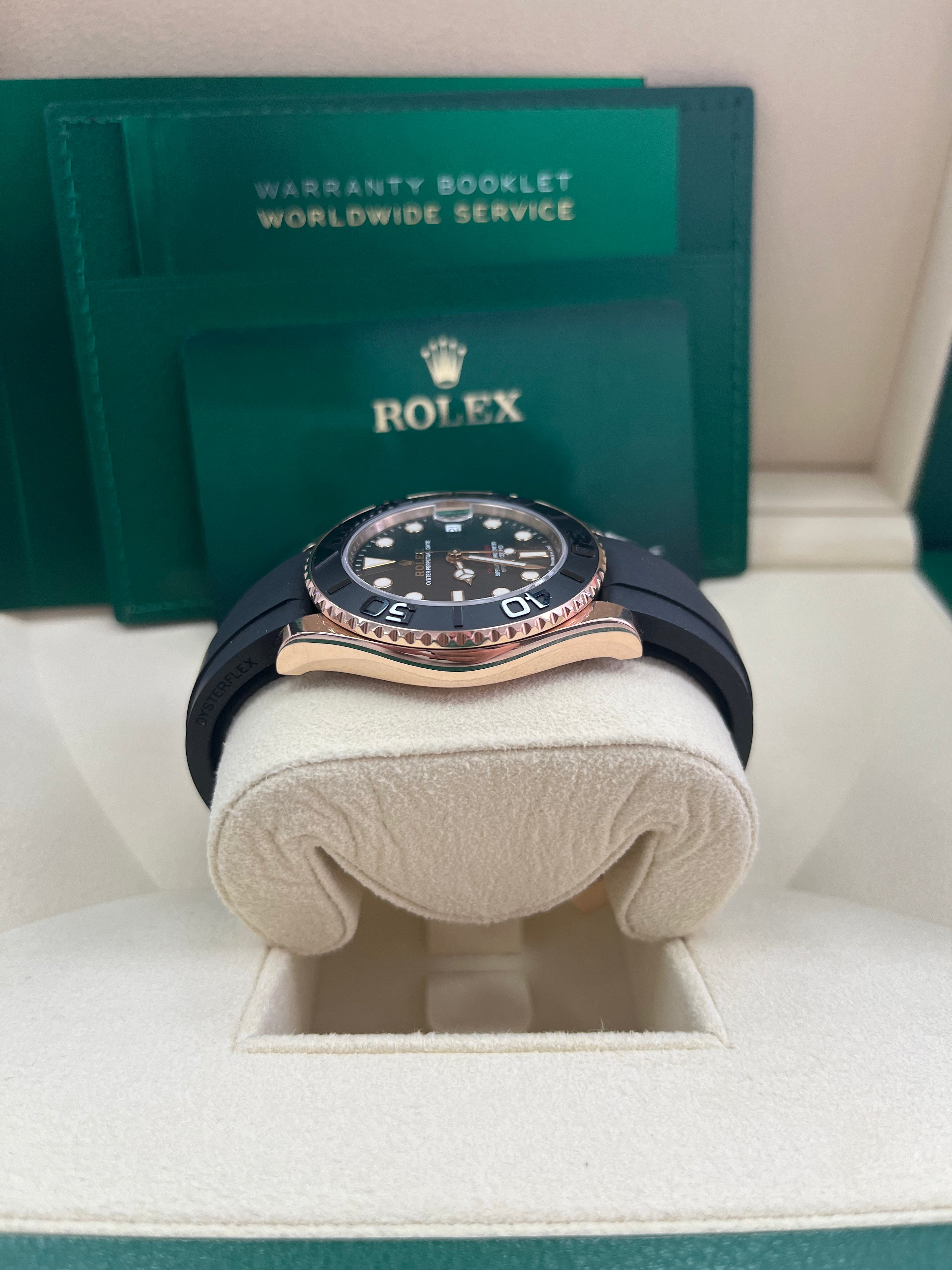 Rolex Yacht Master 37mm Rose Gold Black Dial Oysterflex Strap Watch Ref# 268655 - Luxury Sports Timepiece for Sailing, Yachting & Everyday Wear