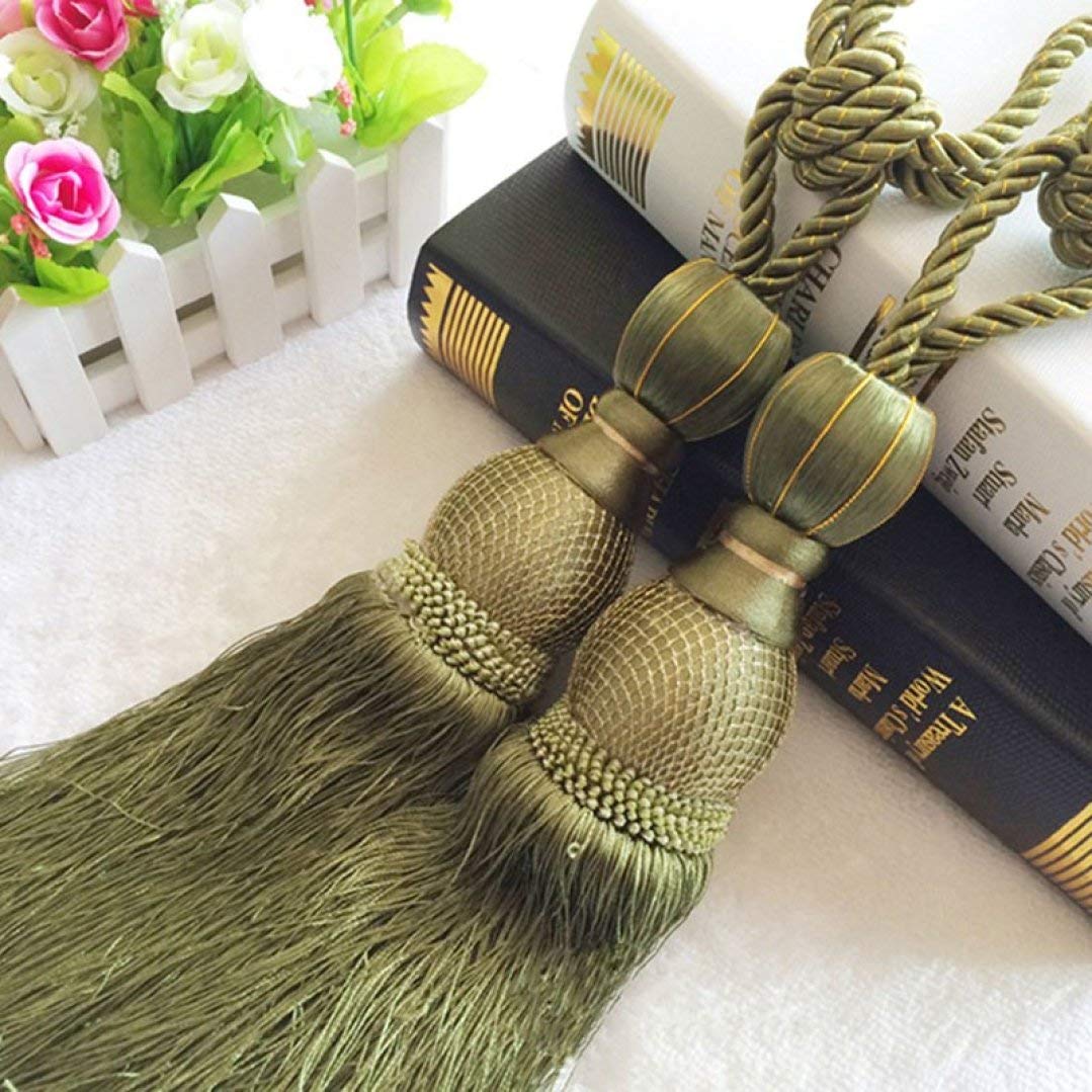 LVYING 2Pcs Decorative Curtain Tiebacks with Tassel Fringe & Hanging Balls - Elegant Drapery Holders for Living Room, Bedroom Window Dressing & Home Decor Accessories