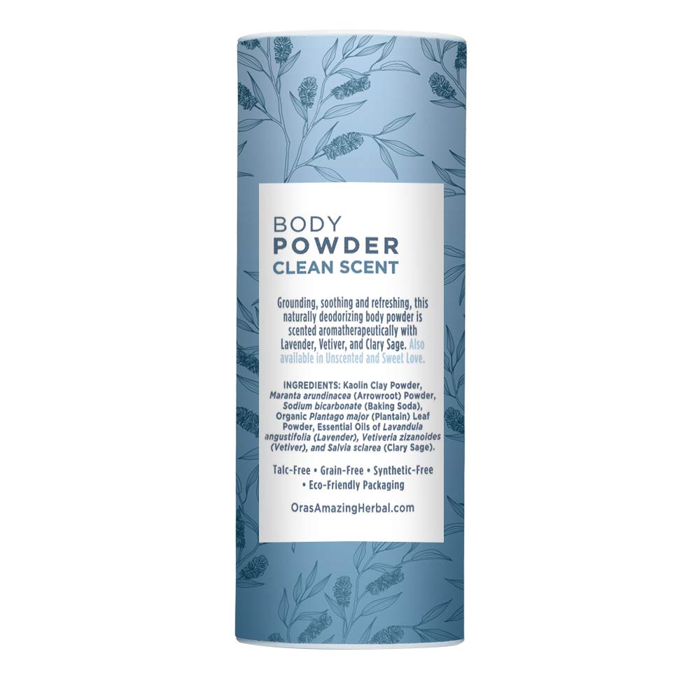 Ora's Amazing Herbal Natural Body Powder & Oil Set - Talc-Free, Corn-Free, Grain-Free, Gluten-Free Dusting Powder (2.5 oz) with Travel-Size Clean Scent Body Oil (2 oz) | Perfect for Travel, Post-Shower Moisturizing & Sensitive Skin Care