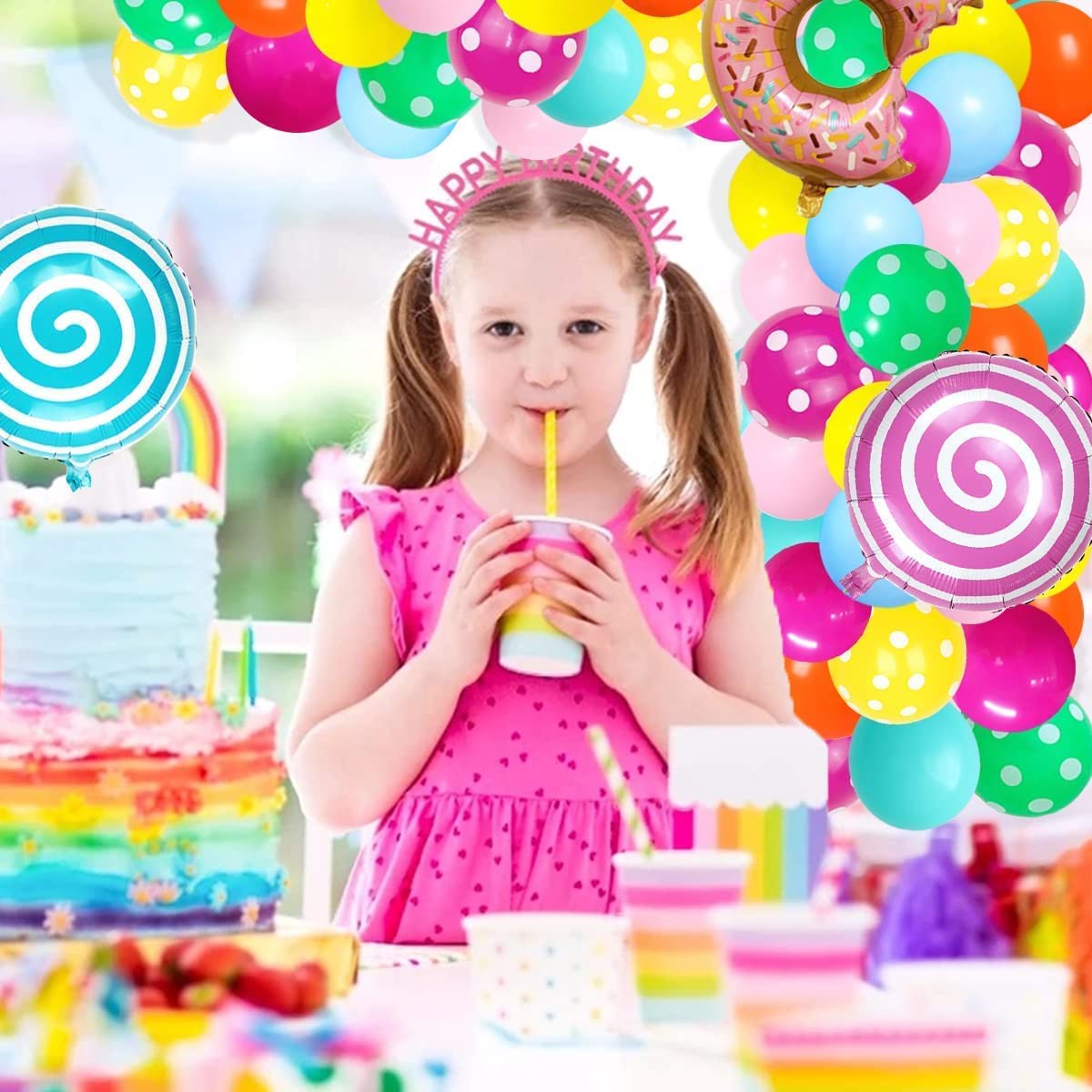 Sweet Candy Balloon Garland Arch Kit - Rose Red, Teal Blue & Yellow Balloons with Neon Accents for Girls' Birthday, Baby Shower & Christmas Party Decor | Rainbow Candyland Theme for DIY Party Backdrops, Photo Booth Props & Festive Celebrations