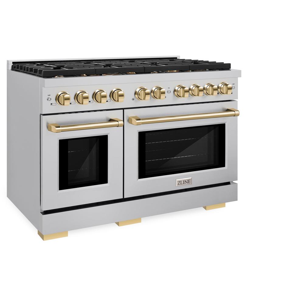 ZLINE Autograph Edition 48-inch 6.7 cu. ft. Dual Fuel Range with 8-Burner Gas Cooktop - Stainless Steel & Polished Gold Accents (SDRZ 48 G) - Professional Kitchen Appliance for Home Chefs & Entertaining