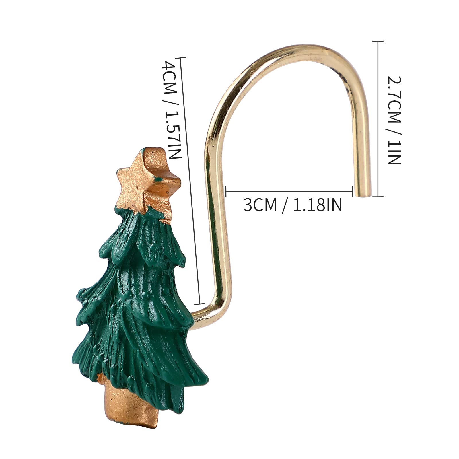 Two Fish Home Fashions 12-Pack Christmas Tree Shower Curtain Hooks - Decorative Resin Holiday Bathroom Accessories for Christmas Decor, Festive Home & Gift Giving