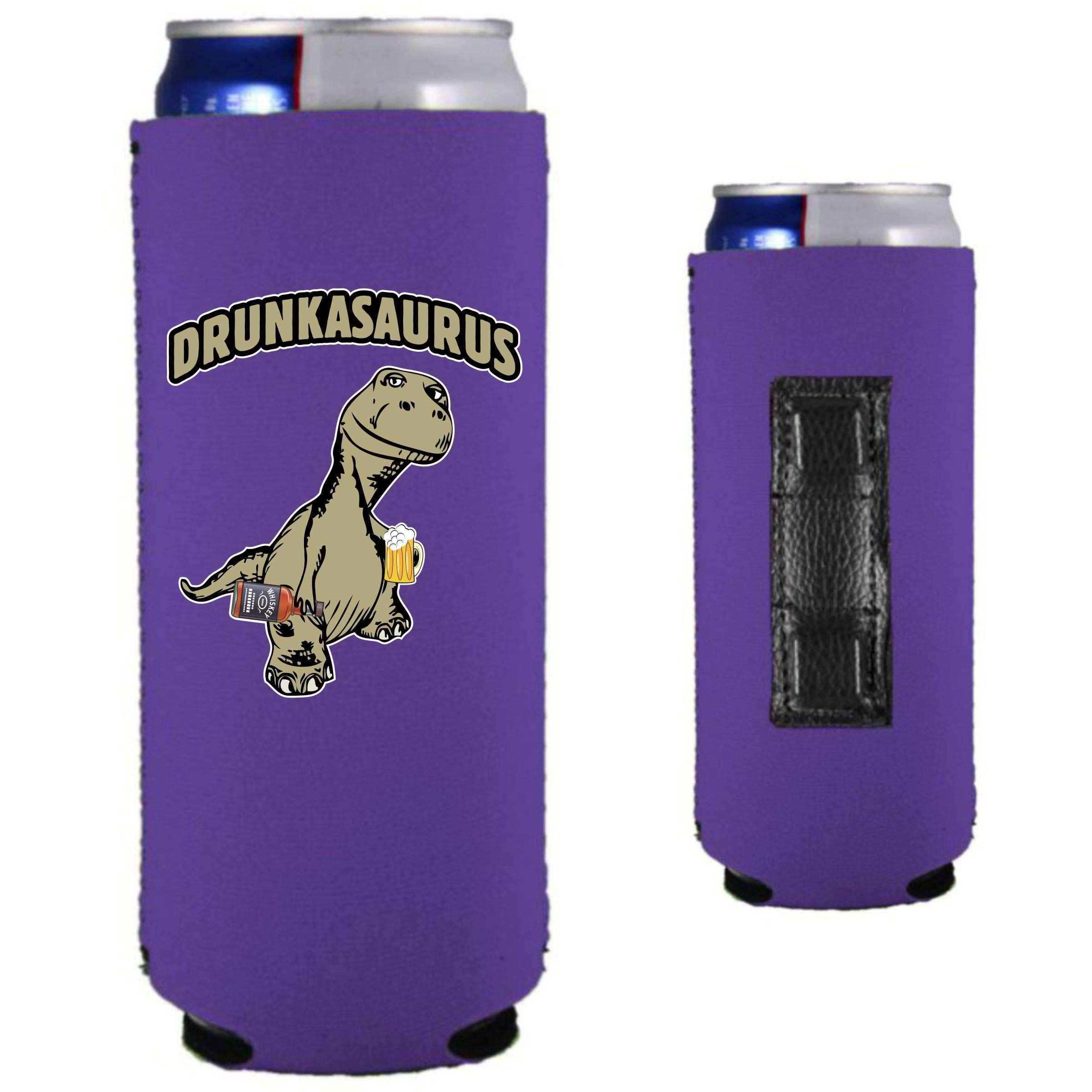 Drunkasaurus Slim Magnetic Can Cooler - Purple Insulated Beer Can Holder for Cans & Bottles | Perfect for Pool Parties, BBQs, Camping & Outdoor Events
