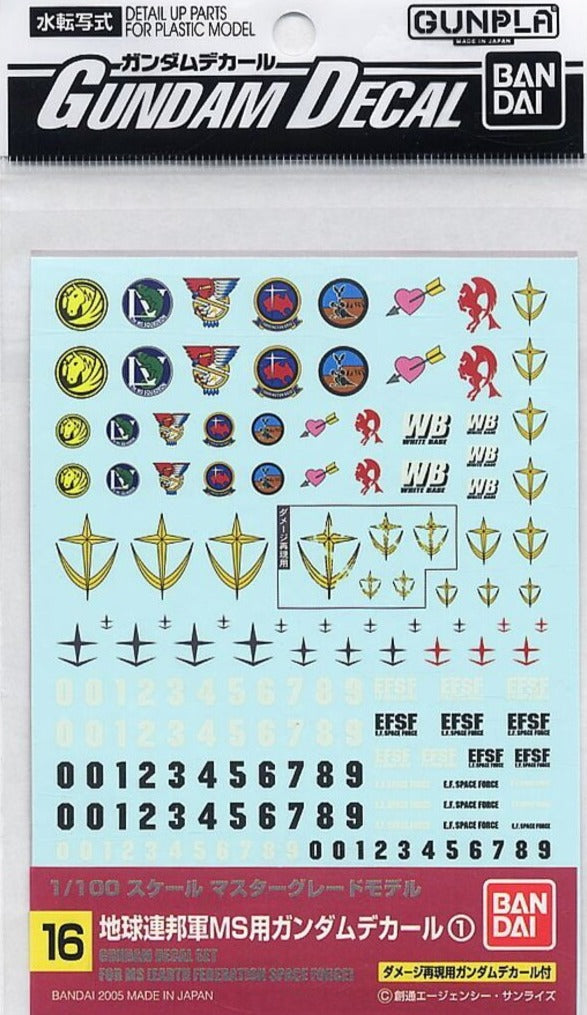 Bandai Gundam 1/100 Scale EFSF Earth Federation Space Force Water Slide Decals #16 - Perfect for Model Kits, Customization & Collectors (MS-06 Zaku II, RX-78-2 Gundam)