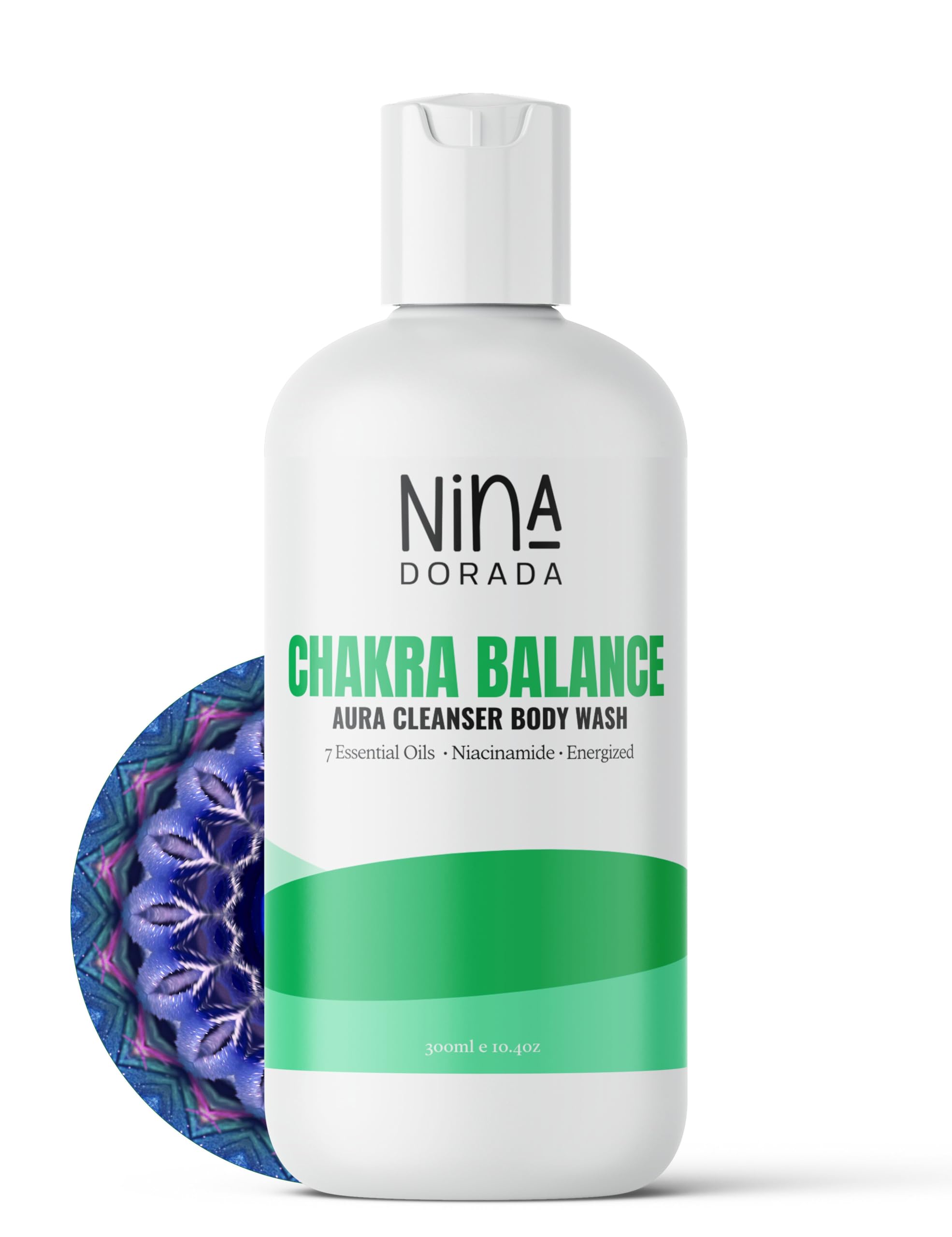 Nina Dorada Chakra Body Wash with Essential Oils for Aura Balance & Spiritual Positivity | Detoxifying Niacinamide Formula | Exfoliates Dead Skin Cells & Unclogs Pores | 300ml | Perfect for Yoga, Meditation & Holistic Self-Care Routines