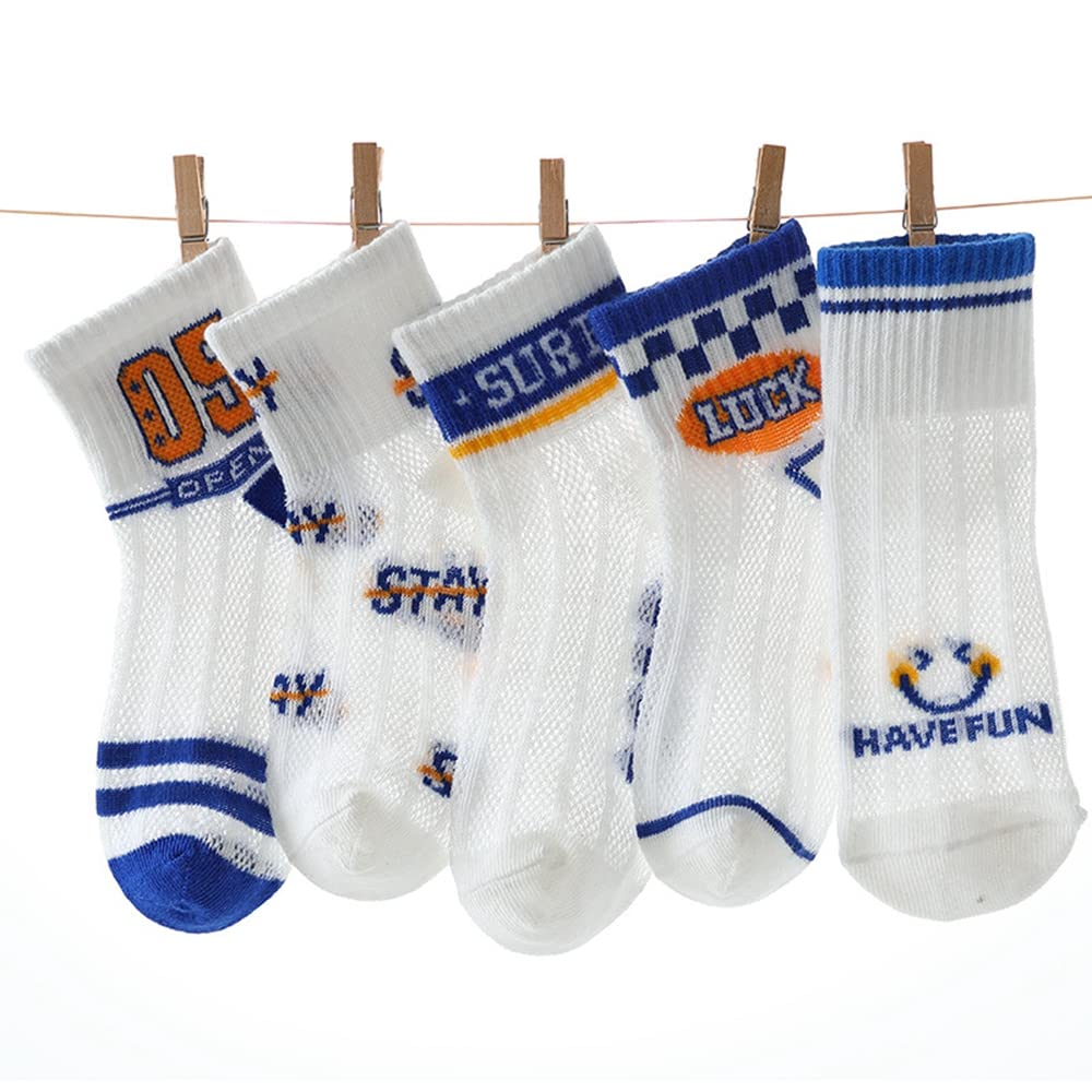 Hopply Unisex Baby Socks for Girls & Boys - Soft Cotton Thin Mesh Summer Toddler Socks with Pointelle Eyelet Design - 5 Pairs (Size 1-12T) - Perfect for Playtime, Daycare & Outdoor Activities