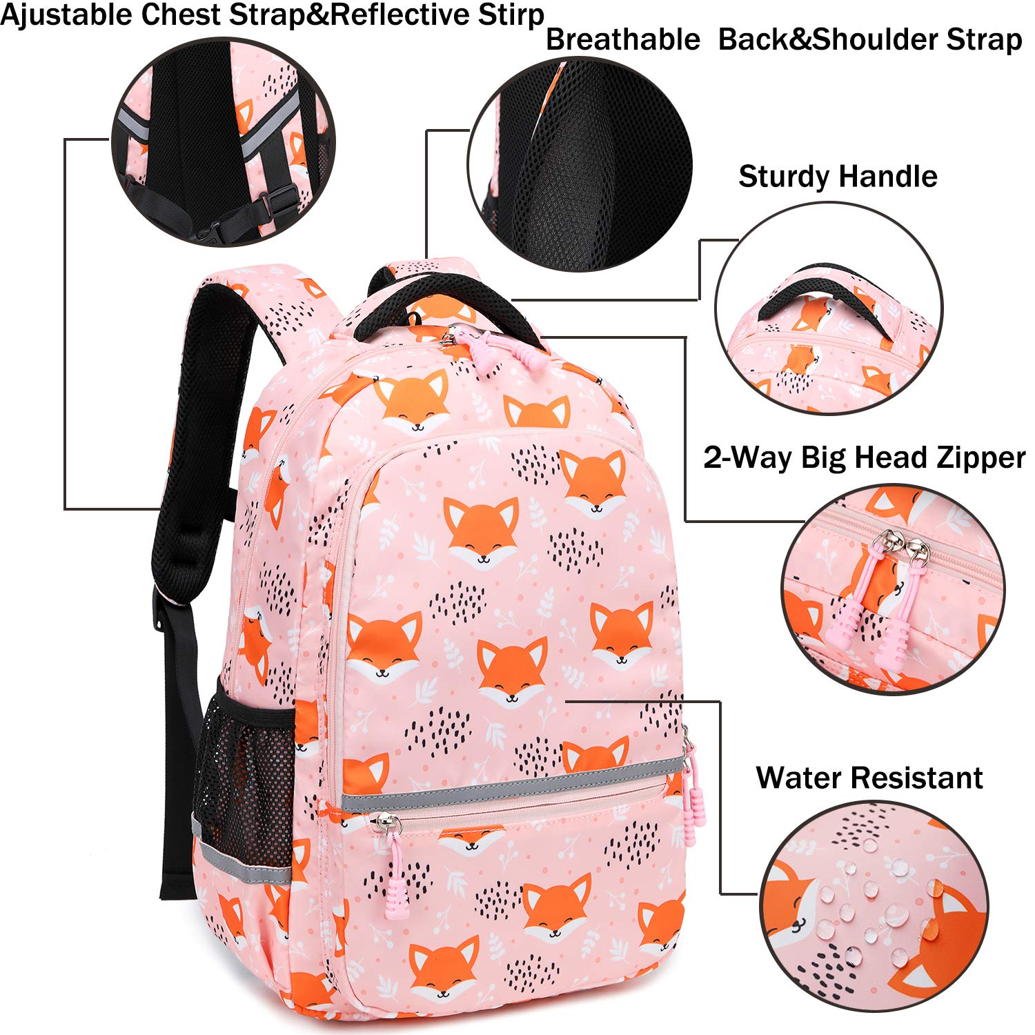 Soekidy Girls Backpack for School - Cute Fox & Unicorn Design, Lightweight Kids Bookbag for Preschool & Elementary Students - Perfect for Daily Use, Travel & Outdoor Adventures