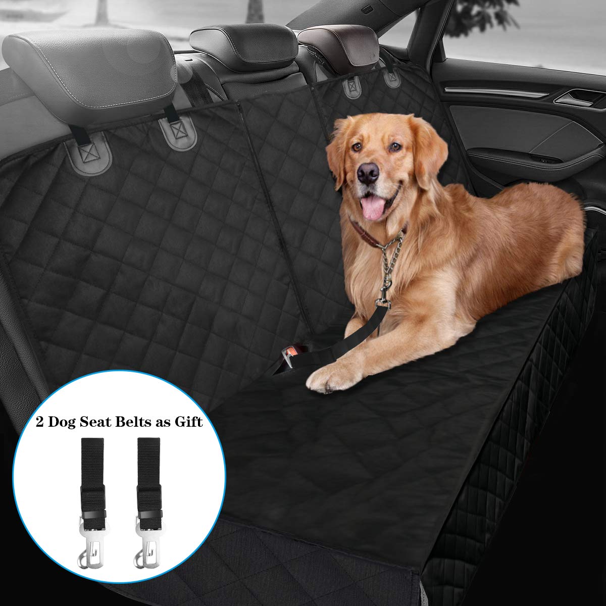 Waterproof Non-Slip Dog Car Seat Cover - Universal Fit for Most Cars, Trucks, SUVs & MPVs - Protects Rear & Middle Seats with Seat Belt Access - Perfect for Road Trips, Pet Travel & Daily Commutes