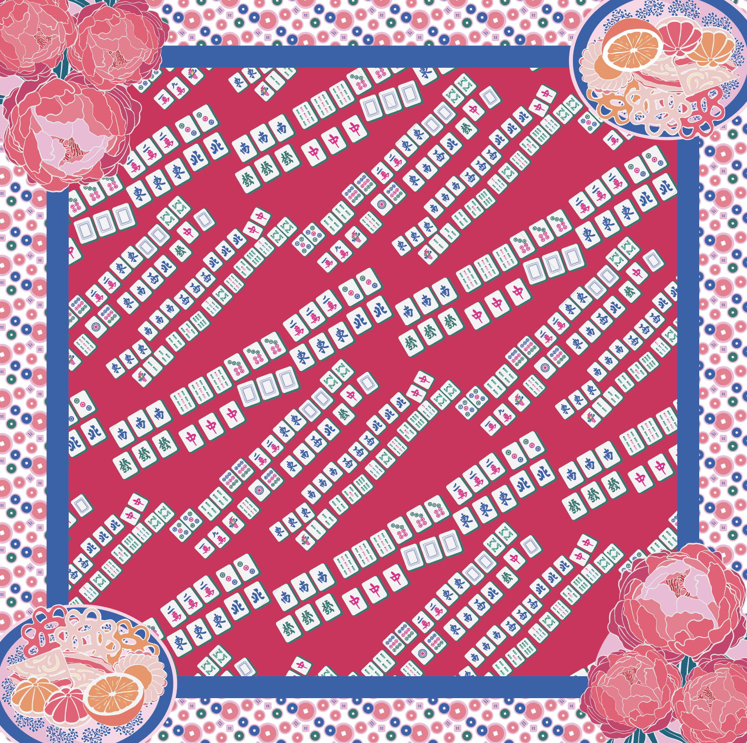 Aunty Carol's Premium Silk Scarf - Elegant Lucky Tiles Design | Perfect for Gifts, Weddings & Special Occasions