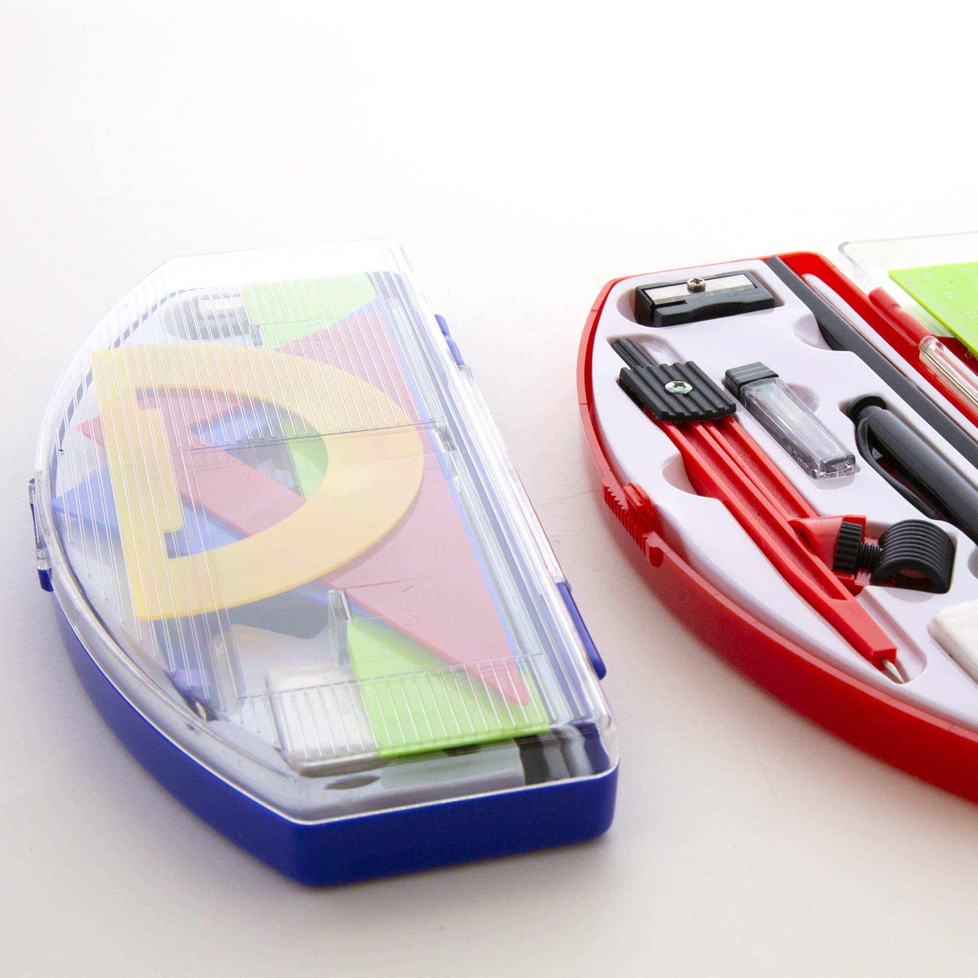 BAZIC 11-Piece Math Geometry Set with Protractor, Compass, 2 Triangle Rulers, Pencil Sharpener, Mechanical Pencil, Lead Refills & Eraser in Storage Box (144-Pack) - Perfect for Students, Engineers, Architects & School Supplies
