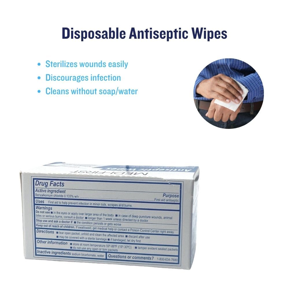 Antiseptic First Aid Wipes - 20 Count Box | Alcohol-Free Wound Cleaning Wipes for Cuts, Scrapes & Burns | Portable Medical Wipes for Home, Travel & Emergency Kits