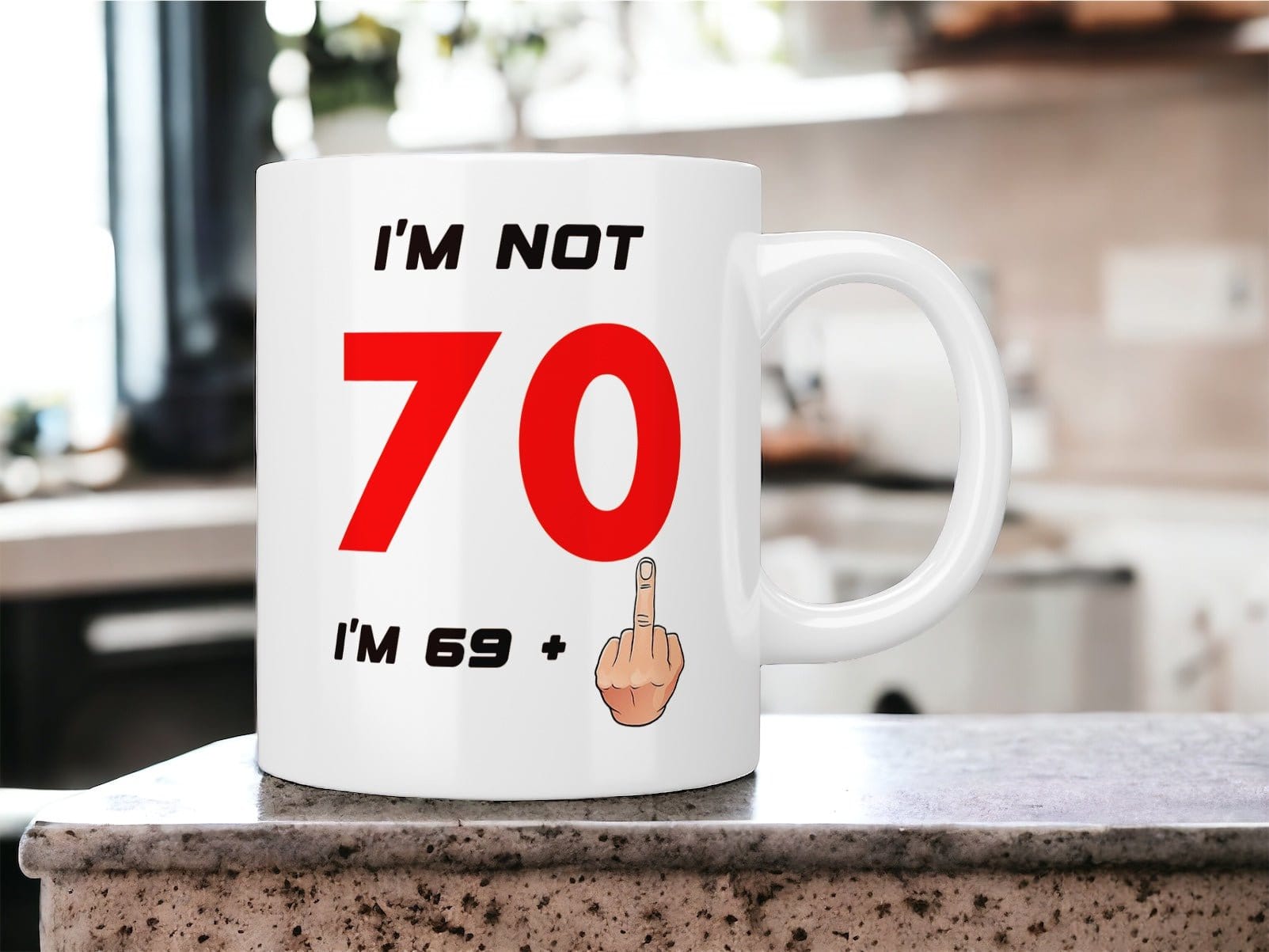 70th Birthday Mug - Funny 'I'm Not 70 I'm 69+1' Novelty Coffee Cup with Middle Finger Design - Perfect Gift for 70 Year Old Men & Women, Retirement Party, Milestone Birthday Celebration