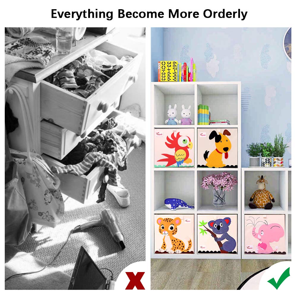 Foldable Animal Toy Storage Box - 2 Pack Collapsible Organizer Bins for Kids Room, Dog & Parrot Design (13x13x13 Inch) - Perfect for Playroom, Nursery, and Bedroom Organization
