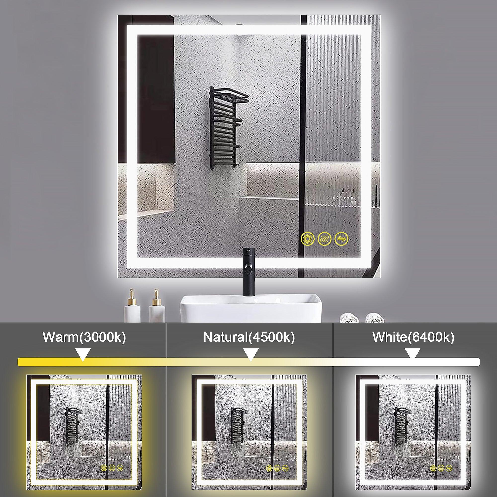 Anti-Fog LED Bathroom Mirror with Backlit Illumination - Touch Switch & Dimmable Light for Makeup Vanity, Shaving, and Home Decor